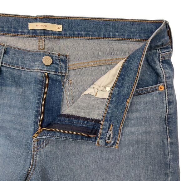 Levi's Boyfriend Jeans Womens 32x27 Blue Tapered Mid Rise Distressed Stretch - Picture 5 of 9